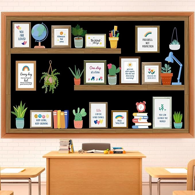 GOLDGAO Bookshelf Bulletin Board Set for Classroom Decor - Back to School Plant Theme Library Inspirational Reading Poster Cutouts for School Library Office Chalkboard Wall Door Decor