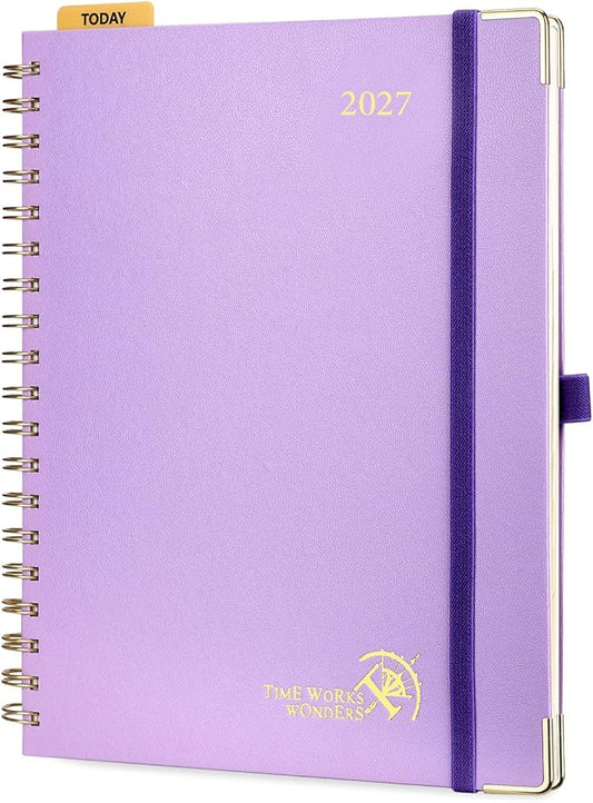 POPRUN 2027 Planner Daily Weekly and Monthly Calendar with Hourly Schedule, Monthly Tabs(Large Size 10'' x 8'' Wire-Bound Hard Cover) - Agenda 2027 (Jan.2027-Dec.2027) - Violet