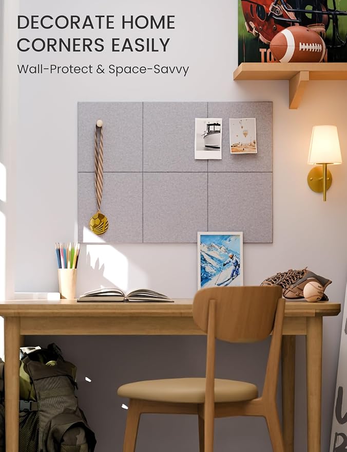 Fluxynara Felt Bulletin Board Tiles -28"x18" Cork Board Alternative for Office Decor, Push Pin Board Wall Organizer 6-Pack -Soft Gray