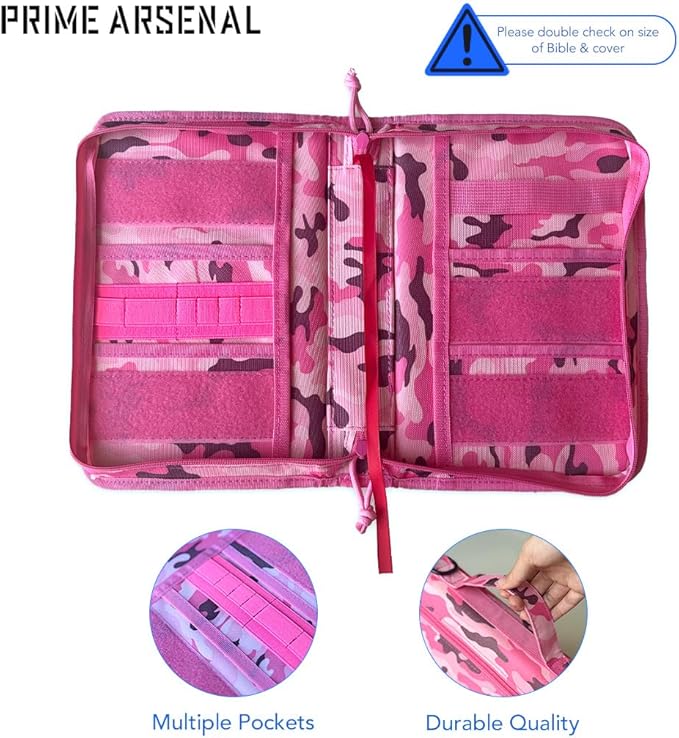 Tactical Bible Case For Men, Bible Cover For Men, Gift For Women, Bible Book Cover, Bible Cover Case With Patches, Great Christian Gift for Friends and Family (Pink)