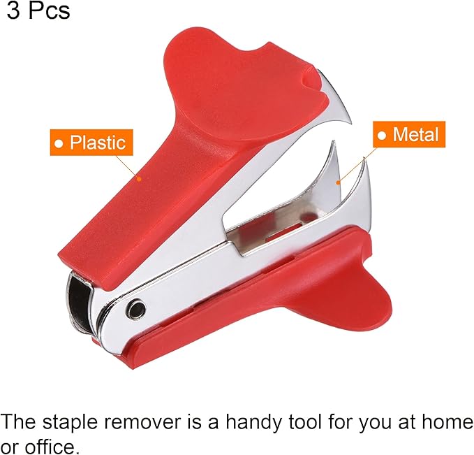 MECCANIXITY Staple Remover Tools, Staplers Puller Steel Jaw for Office Home Desktop Supply Accessory, Red Pack of 3
