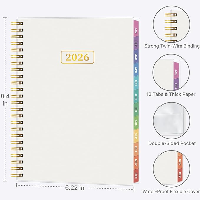 2026 Appointment Book, 30 Minutes-Hourly, Weekly ＆ Monthly Calendar Planner 2026, Jan 2026 - Dec 2026, 6.2'' x 8.4'', 2026 Daily Planner with Tabs ＆Pocket, Flexible Cover, Great for Office, Home, School