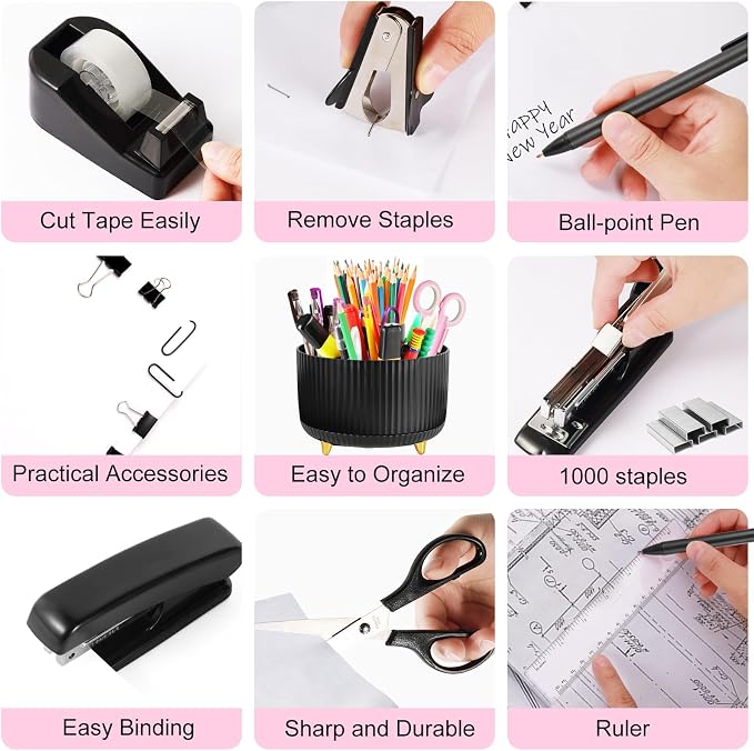 Gawsey Desk Organizers and Accessories with Desk Organizer | 360° Rotating Pen Holder and Office Supplies, Cute Stationery Supplies Set
