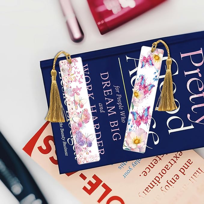 AFRITEE UV DTF Bookmark Wraps - 24 Sheets Colorful Butterfly Flowers UV DTF Stickers for Blanks Bookmark Decor, Blue Butterfly Double-Sided Waterproof Transfer Sticker Decals Decor Gift for Women
