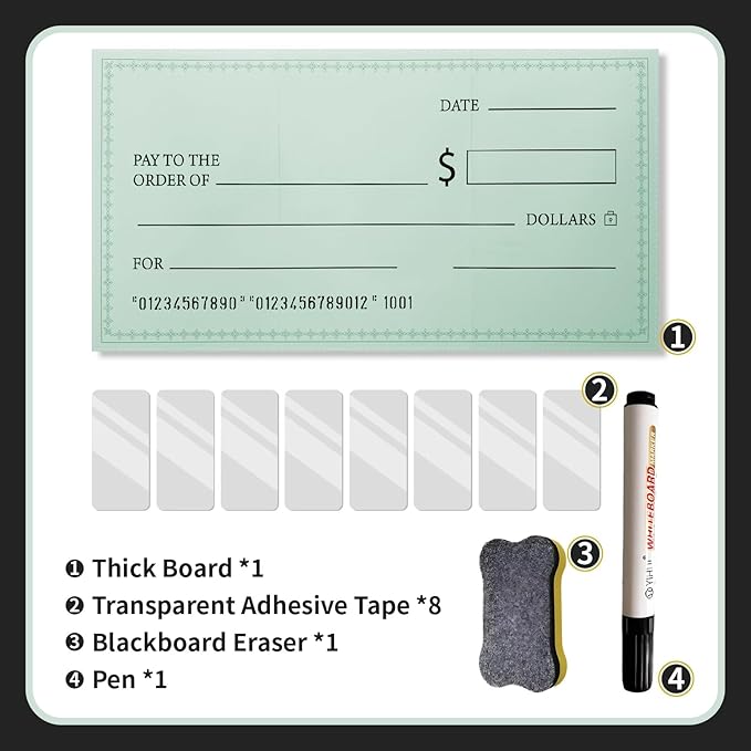 30 x 16 Inches Foldable Giant Check for Presentations, Dry Erase Big Blank Check, Large Fake Check, Oversized Checks for Fundraisers, Prizes, Awards,Retirement, Charity & Donation Events