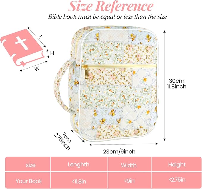 Bible Cover Case for Women, Large Bible Bag with Bible Study Supplies Accessories Christian Gifts for Women, Portable with Sturdy Handle and Highlighters, Spliced Flower