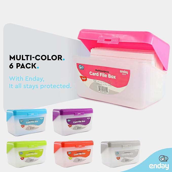 Enday Index Card Box Pink 3x5 Index Card Holder, Index Card Organizer, Flash Card Holder, Holds 250 Cards.