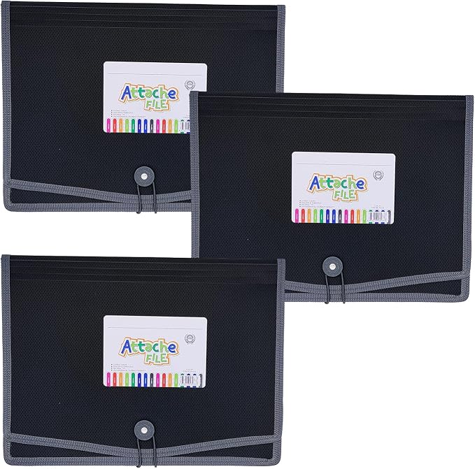 Premium Quality Plastic Expanding File Folder Document Organizer, 3.5" Expansion, A4 Letter Size for Home School Office Organization, 3 Pack