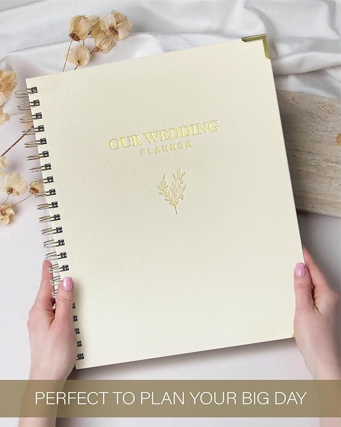 Wedding Planner Book and Organizer for Bride, Elegant Linen Cover Wedding Planning Binder with Checklists, Pockets & Calendars,Perfect Engagement Gifts for Couples