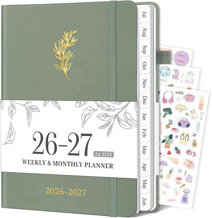 Planner 2026-2027, 8.5" x 11" Weekly and Monthly Planner with Tabs from Jul 2026 - Jun 2027 Academic Year, A4 Large Hardcover Agenda Calendar with Date for School & Office Schedule, Sage Green