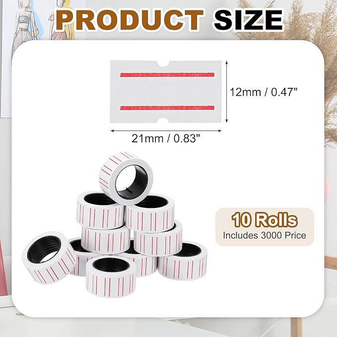 PATIKIL Pricing Labels, 10 Rolls 3000 Price Price Gun Labels Self-Adhesive Rectangular Puzzle Shape Marker Tag Stickers for Date Gun, White-Red