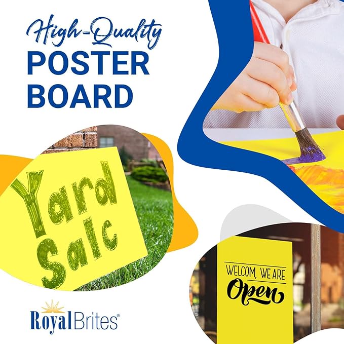 Royal Brites Yellow Poster Board 22 x 28 Inches - 40 Sheets Multipack - Ideal for School Projects, Presentations, Signage - Posterboard, Durable and Bright - Bulk Pack for Arts and Crafts