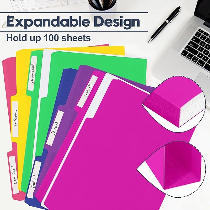 240 Pack Colored File Folders, Letter Size Paper Folders with 1/3-Cut Tabs & Blank Labels, 8.5" x 11" Bulk Durable File Folders for Office/Business/School/Law Firms Use