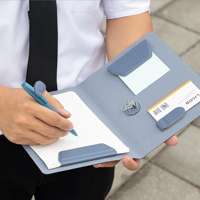 LHiDS Creative Magnetic Business Portfolio Lite Resume Padfolio Organizer with Clipboard, Paper Clip, Writing Pad, Pen/Card Holder, Magnetic Closure for Work, School and More (Apricot, A5)