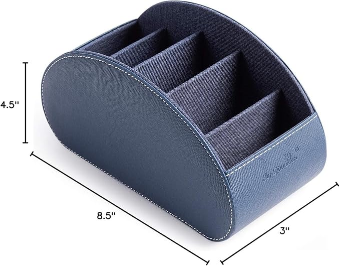 BONNY DODO Remote Control Holders Organizer Box with 5 Compartment PU Leather Multi-functional Office Desk Storage Caddy Store (Blue)