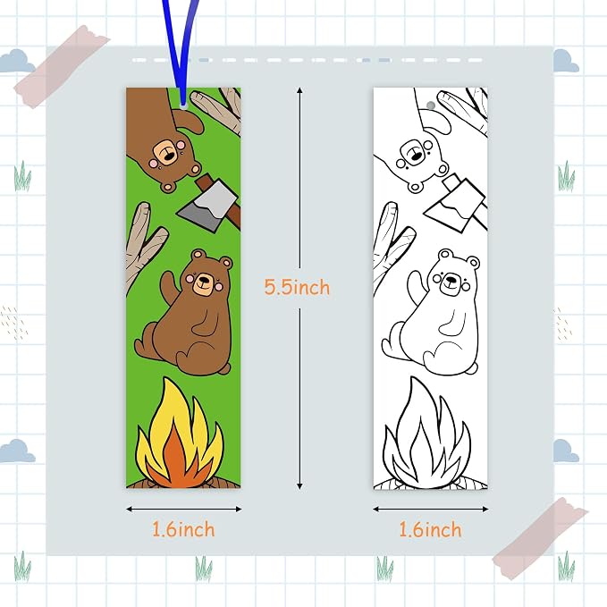 ANGOLIO 75Pcs DIY Coloring Bookmarks - Summer Camping Theme Blank Bookmarks for Kids Students, School Classroom Home DIY Art Crafts Summer Birthday Party Favors, Reading Rewards, Goodie Bag Fillers