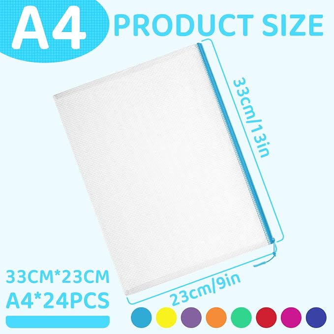 YOPCDJ 24pcs Mesh Zipper Pouch File Bags Puzzle Storage Bags, A4 13x9 Inches Large Reusable Zipper Pouches for Organizing Classroom Board Game Organization