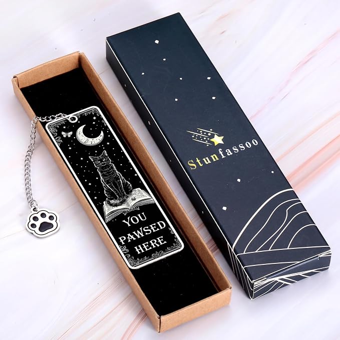 Cat Bookmarks for Book Lovers, Fathers Day Cat Lover Gifts for Men Women Readers, Black Cat Basket Halloween Boo Basket Stuffers, Cats Themed Gifts Mom Dad Cute Bookmarks Book Accessories Bookish Gift