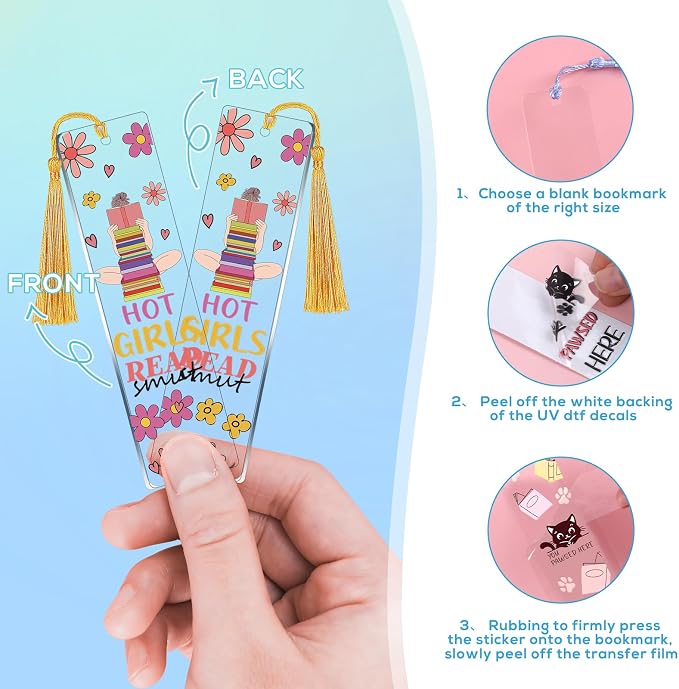 UV DTF Bookmark Wraps - 24 Sheets Smut UVDTF Decals for Acrylic Bookmark Blanks, Double-Sided Printing Rub on Transfer Stickers, Skeleton UV Stickers for Book Lover DIY Crafts