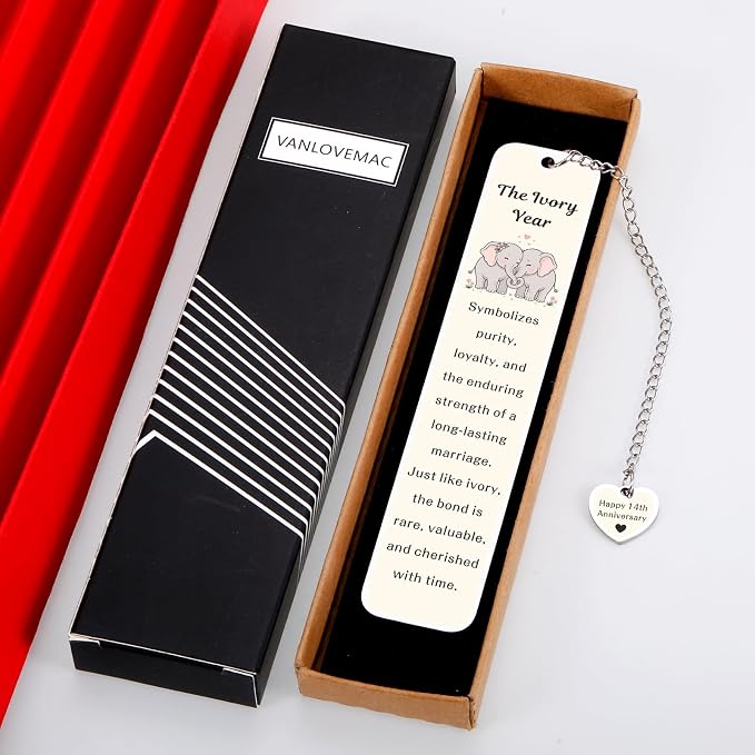 14 Year Anniversary Ivory Gifts for Her Him Bookmark for 14th Anniversary Wedding Gifts for Husband Wife Women Men Valentines Anniversary Ivory Gifts for Couple Sweetest Day Christmas Birthday