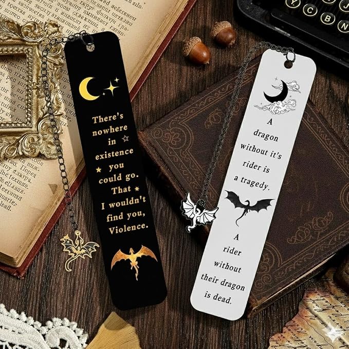 Fantasy Dragon Bookmark Set 2.0,Fourth Wing Metal Bookmarks,Cool Book Mark for Book Lovers Writers Readers Teens Men Women Adults (Sliver & Gold)