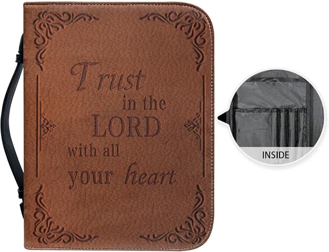 Retro Style Sunflower Bible Case with Bookmark Waterproof Bible Cover Case for Women Lightweight Bible Bag with Handle Pockets Church Book Bag Brown
