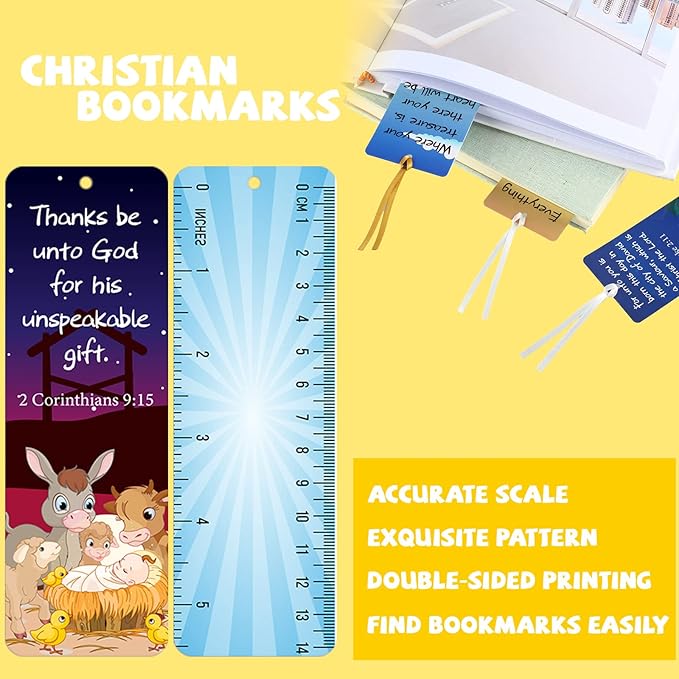 Chinco 120 Pack Christian Bookmarks for Kids Bible Verse Bookmarks with Ribbon Scripture Inspirational Quotes School Gifts Church Supplies for Kids Teens Adult Teachers