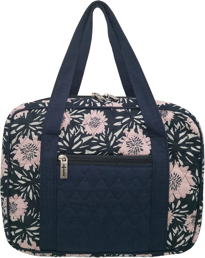DIWI Quilted Bible Cover Extra Large Sizes 11.25 X 8.25 X 2.75 Inches Bible Tote Good Book Case (XL, C2 Navy Pink)