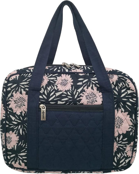 DIWI Quilted Bible Cover Extra Large Sizes 11.25 X 8.25 X 2.75 Inches Bible Tote Good Book Case (XL, C2 Navy Pink)