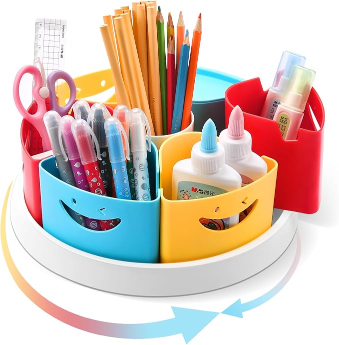 Art Supply Storage Organizer - 360 Degree Rotating Desk Organizer for Classroom and Home School Supplies