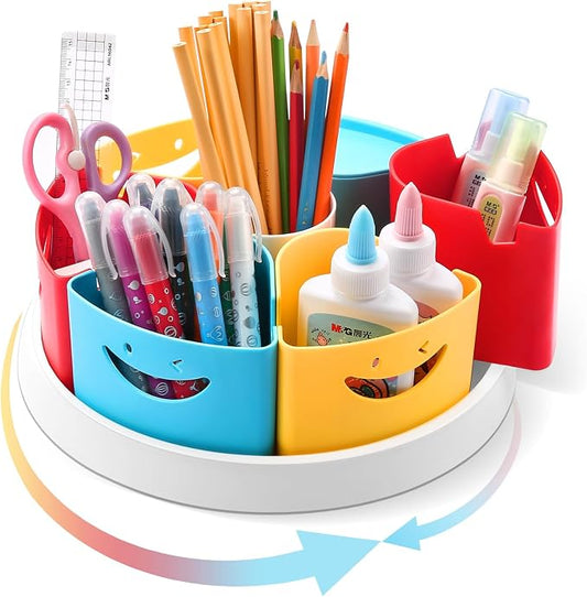 Art Supply Storage Organizer - 360 Degree Rotating Desk Organizer for Classroom and Home School Supplies