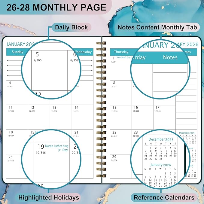 2026-2028 Monthly Planner/Calendar - 3 Year Monthly Planner 2026-2028, January 2026 - December 2028, Academic Weekly Organizer with Twin-Wire Binding for Students and Teachers (Light Green Marble)