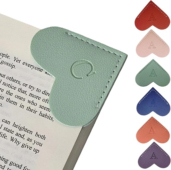 Personalized Leather Heart Bookmarks with Initials, 26 Letters Custom Corner Book Mark for Reading Women,Teacher, Student, Book Lovers Book Marker, Meaningful Gifts (Dark Blue+Light Green,C)