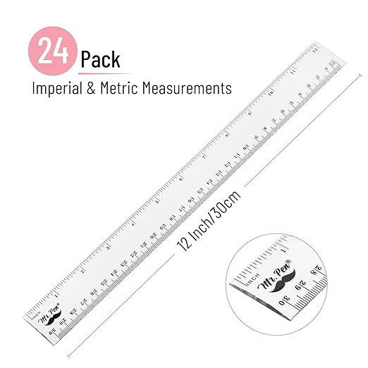 Mr. Pen- Bulk Plastic Rulers, 12 Inch, 24 Pack, Easy-to-Read Markings, Scratch-Resistant Design, Durable Clear Ruler for Crafting Office & School, School Supplies, Transparent Bulk Rulers