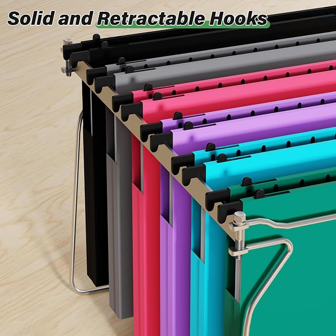 Ansook Letter Size Hanging File Folders Extra Capacity,Heavy Duty 1" Expandable File Folder Organizer,12 Pack Pastel Color File Cabniet Folders,Reinforced Plastic Hang Folders for File Frame Box