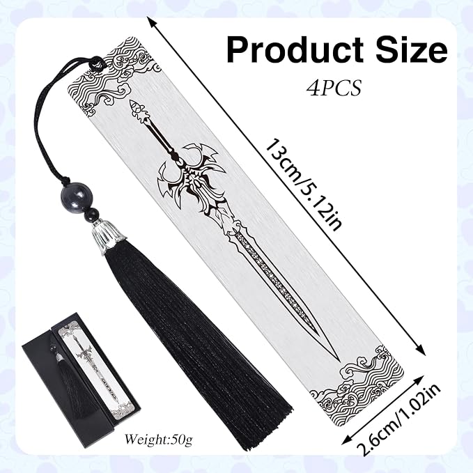 Sword Metal Bookmarks Gifts - 4PCS Cool Sword Bookmark for Book Lovers, Fantasy Book Accessories for Reading Women Men, Graduation Thanksgiving Christmas Bookish Birthday Gifts