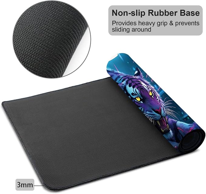 Mouse Pad Gaming Mousepad 31.5x11.8 Inch XXL Large + Coasters,Desk Mat with Stitched Edges, Non-Slip Rubber Base, Thick Mouse Pad for Computer, Laptop, Office & Home - Tiger