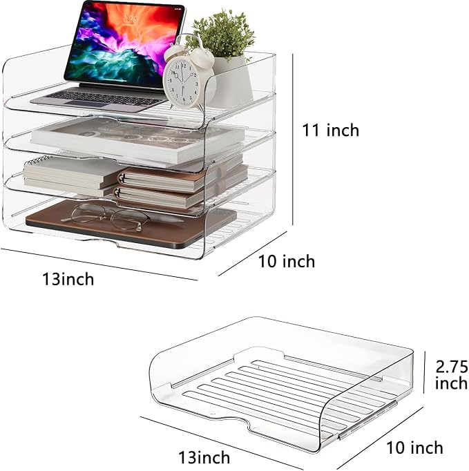 DCA Large Capacity Desk Organizer, 4 Tier Paper Organizer, File Organizer for Desk, Stackable Paper Tray for Office, Home and School