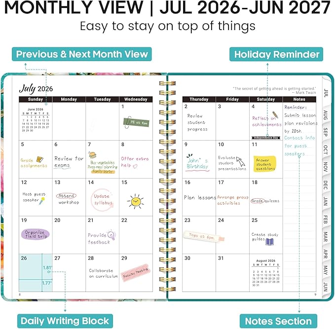 Academic Planner 2026-2027, Weekly and Monthly Calendar Book, July 2026 – June 2027, Hardcover Planner with Tabs, Perfect for Teachers, Students, Women & Men, A4 (8.5" x 11") - Oil