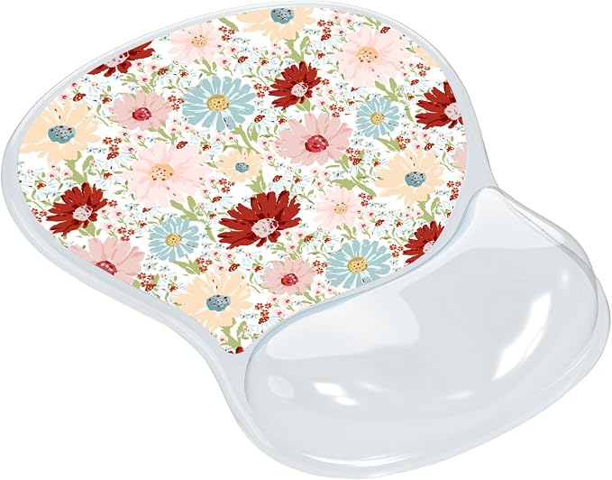 AUPET Ergonomic Mouse Pad with Gel Wrist Support – Non-Slip Mouse Mat with Comfortable Memory Gel Cushion – Relieves Wrist Pain – Designer Pattern for Home Office & Gaming (Colorful Daisy)