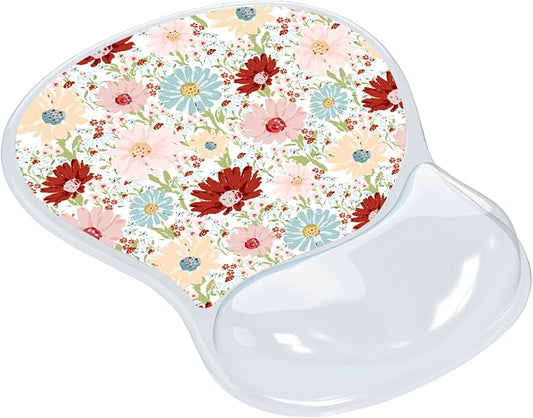 AUPET Ergonomic Mouse Pad with Gel Wrist Support – Non-Slip Mouse Mat with Comfortable Memory Gel Cushion – Relieves Wrist Pain – Designer Pattern for Home Office & Gaming (Colorful Daisy)