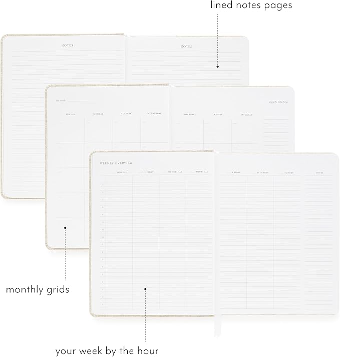 Sugar Paper Undated Daily Planner, Fabric Cover, 7 x 9 Inches, Hardcover Weekly Planner (Flax)