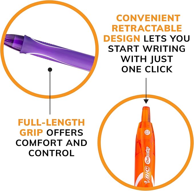 BIC Gelocity Quick Dry Gel Pen with Fast Drying Ink and Comfortable Grip, Assorted colors, 0.7 mm Medium Point, 24 Pack