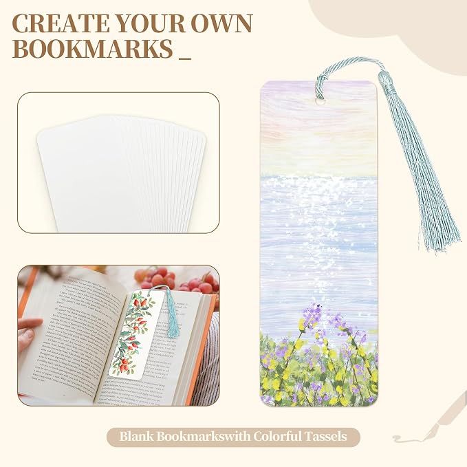 60 PCS Reading List Bookmarks with Colorful Tassels – 50 Book Tracker Bookmarks & 10 Blank White Bookmarks for Book Lovers, Students, Teachers – Graduation Gifts, Reading Log, Back-to-School Supplies