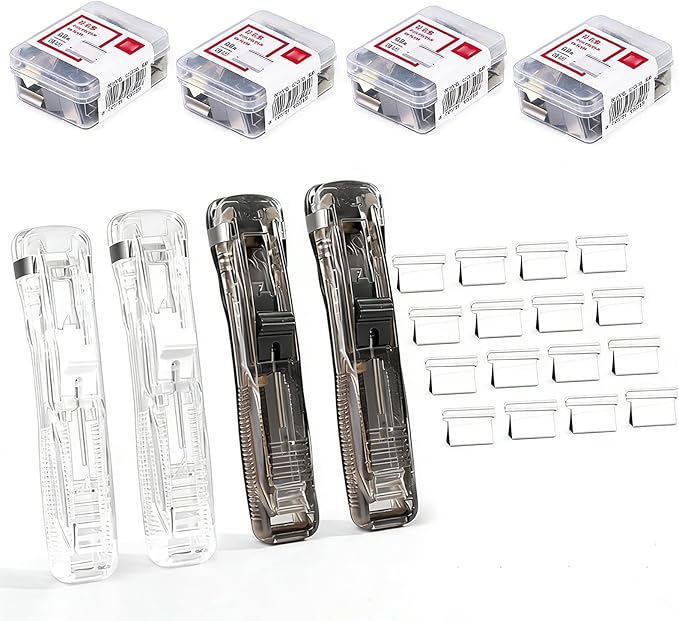 2PCS Portable Binder Clip Stapler - Damage-Free Paper Binding, No Holes, Include 116 Reusable Clips, Push Clip Binding, One-Handed, Easy Operation (4pc+200clips)