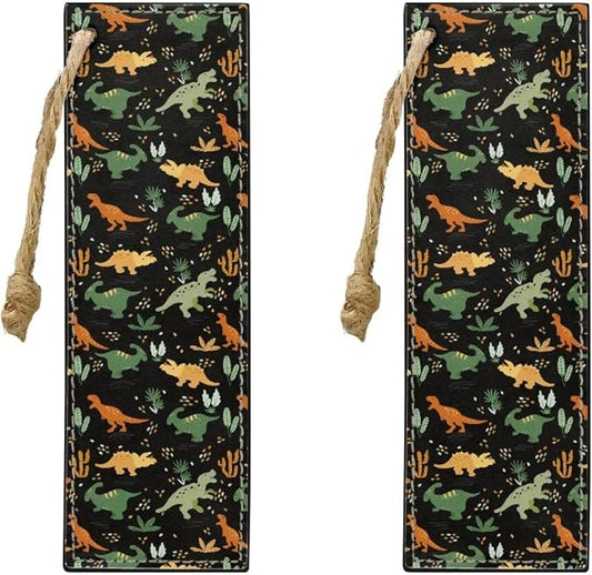2 Pack Leather Bookmark Colorful Dinosaurs Bookmark for Teachers, Students, Book Lovers Page Markers for Students Teachers