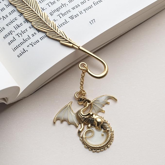 Fantasy Fourth Wing Metal Bookmark Glow in The Dark, Cool Dragon Bookmark Gifts for Women Men Book Lovers Readers (Gold Dragon)