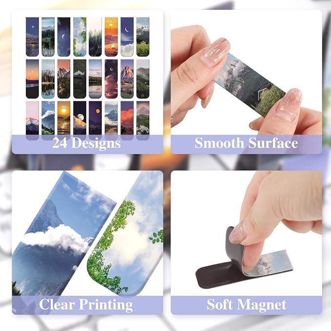 48 Pcs Magnetic Bookmarks, 24 Styles Cute Landscape Magnet Book Mark for Reading Funny Easter Gifts for Women Men Students