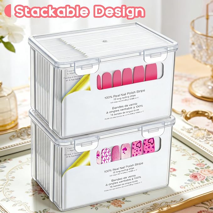 Vowcarol Storage Box for Color Street Nail Strips, Clear Plastic Art & Craft Organizer