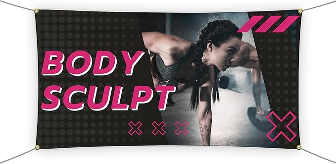 Body Scullpt Large Banners and Signs for Outdoor by Mavis Printing-Polyester Banner with 4 Holes for Easy Hang Indoor & Outdoor|4x1 Feet HD Print Sign to Promote Church| Made in USA